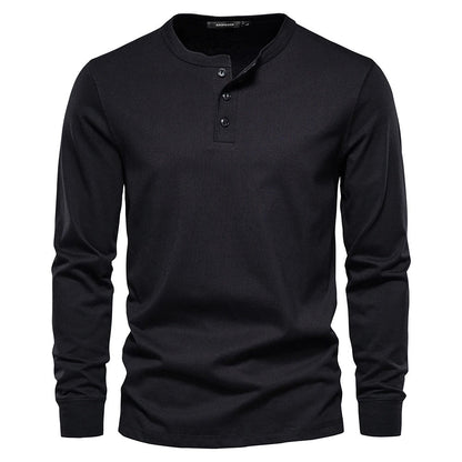 Men's Cotton Blend Henley Long Sleeve Shirt with Button Neck for Casual Wear