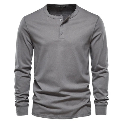 Men's Cotton Blend Henley Long Sleeve Shirt with Button Neck for Casual Wear