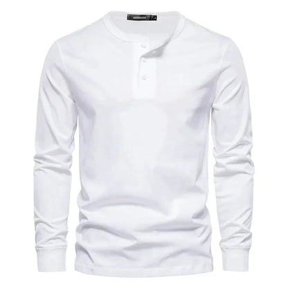 Men's Cotton Blend Henley Long Sleeve Shirt with Button Neck for Casual Wear