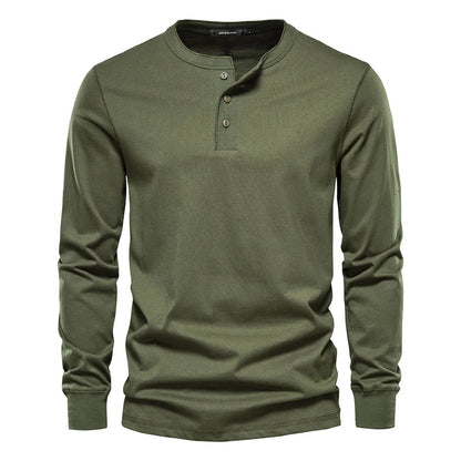 Men's Cotton Blend Henley Long Sleeve Shirt with Button Neck for Casual Wear