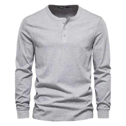 Men's Cotton Blend Henley Long Sleeve Shirt with Button Neck for Casual Wear