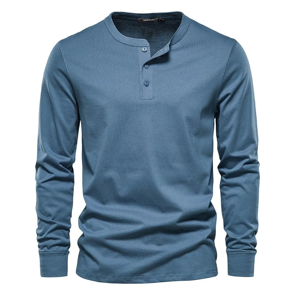 Men's Cotton Blend Henley Long Sleeve Shirt with Button Neck for Casual Wear