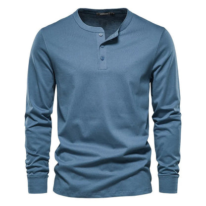Men's Cotton Blend Henley Long Sleeve Shirt with Button Neck for Casual Wear