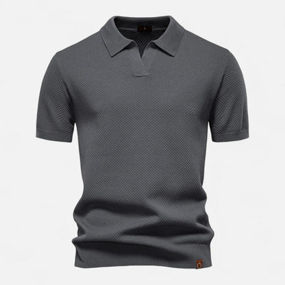 Breathable Knit Polo Shirt with Button Neck and Long Sleeves – Tailored Fit