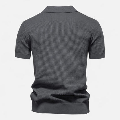 Breathable Knit Polo Shirt with Button Neck and Long Sleeves – Tailored Fit
