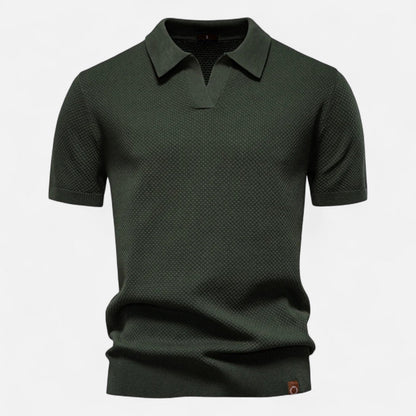 Breathable Knit Polo Shirt with Button Neck and Long Sleeves – Tailored Fit
