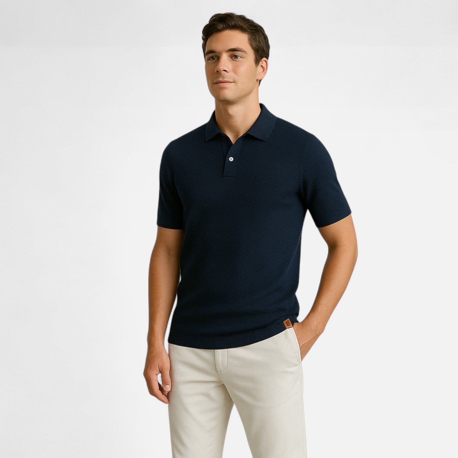 Breathable Knit Polo Shirt with Button Neck and Long Sleeves – Tailored Fit