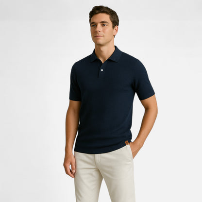 Breathable Knit Polo Shirt with Button Neck and Long Sleeves – Tailored Fit