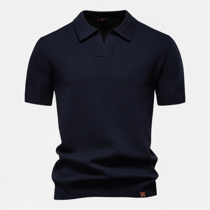 Breathable Knit Polo Shirt with Button Neck and Long Sleeves – Tailored Fit