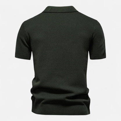 Breathable Knit Polo Shirt with Button Neck and Long Sleeves – Tailored Fit