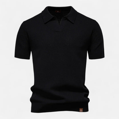 Breathable Knit Polo Shirt with Button Neck and Long Sleeves – Tailored Fit