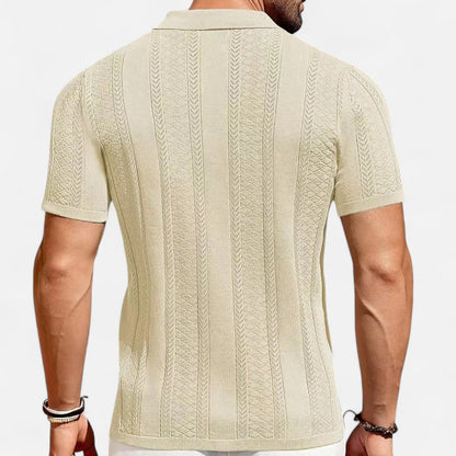 Men's Lightweight Breathable Knit Shirt with Patchwork Stripes and Flexible Fit