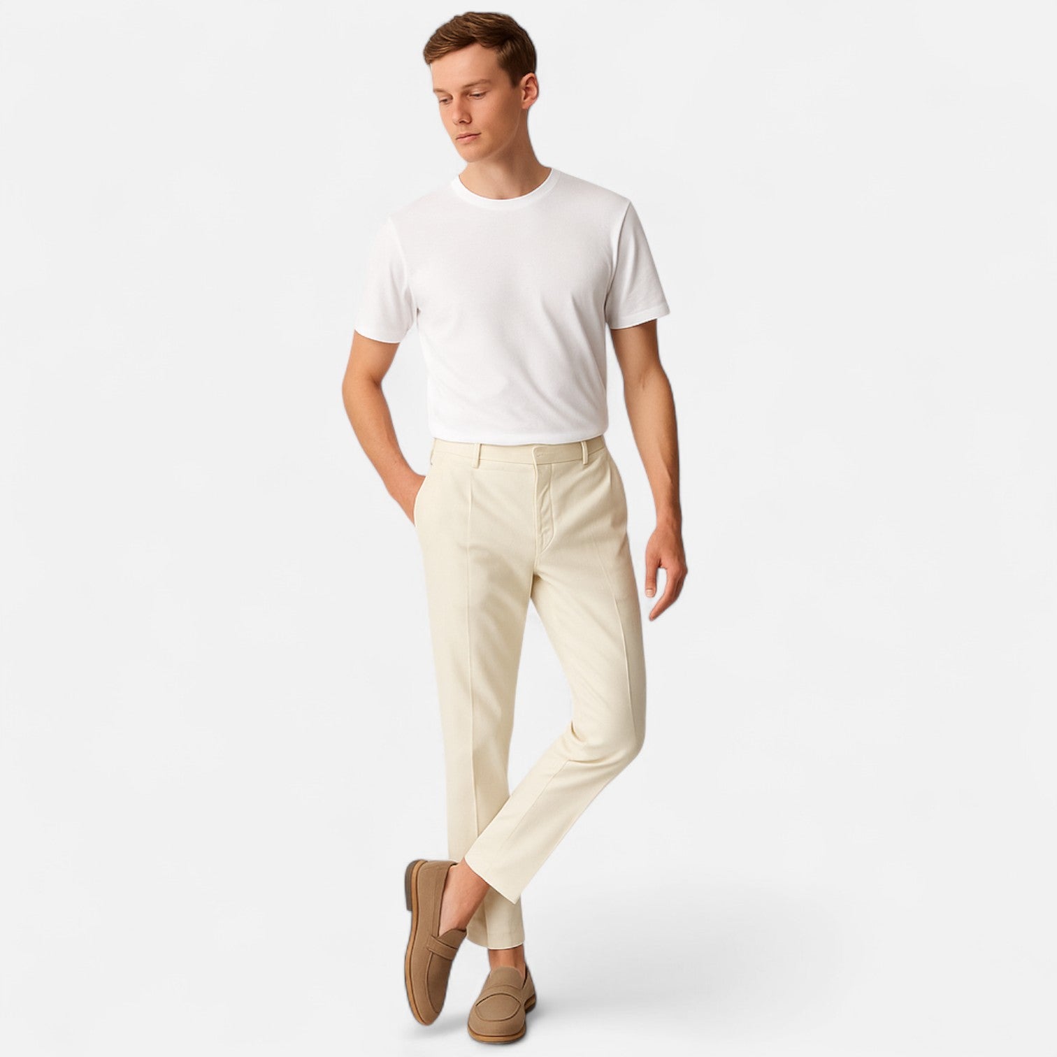 Men's Cotton Blend Stretch Chinos – Straight Leg, Regular Fit Trousers