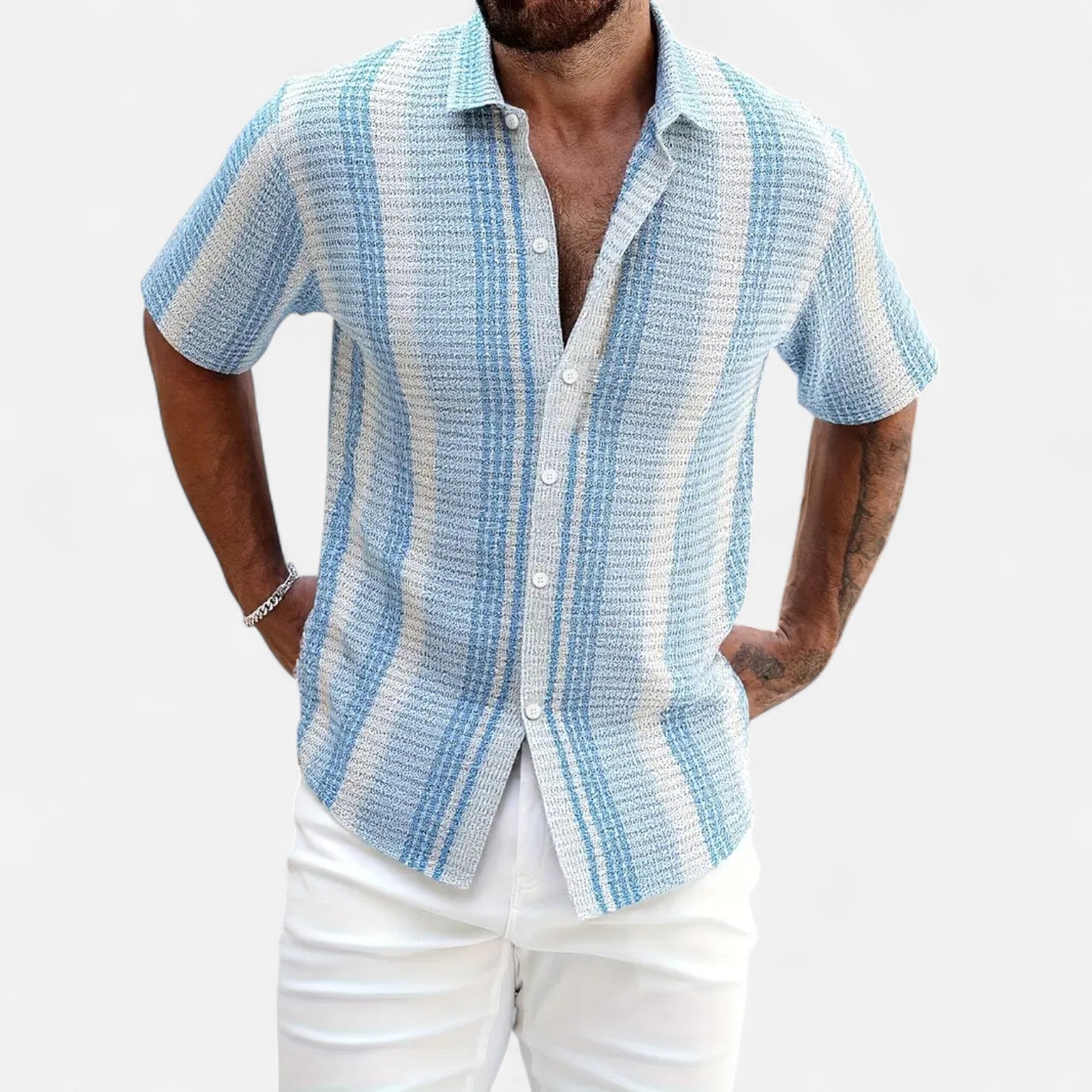 Men's Lightweight Cotton Blend Button-Up Shirt for Warm Weather