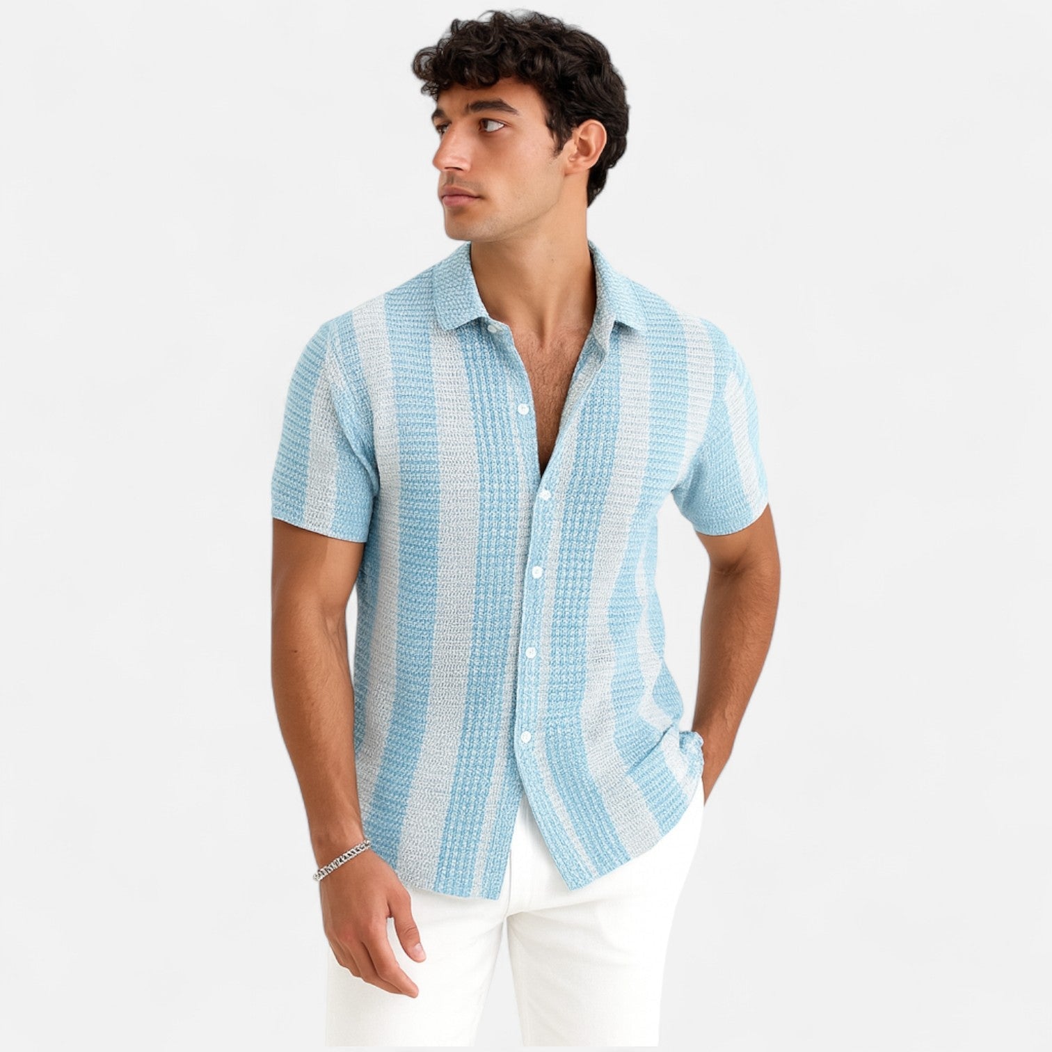Men's Lightweight Cotton Blend Button-Up Shirt for Warm Weather