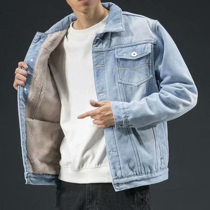 Men's Casual Denim Jacket for Spring and Autumn Outerwear, Relaxed Fit Durable Jacket