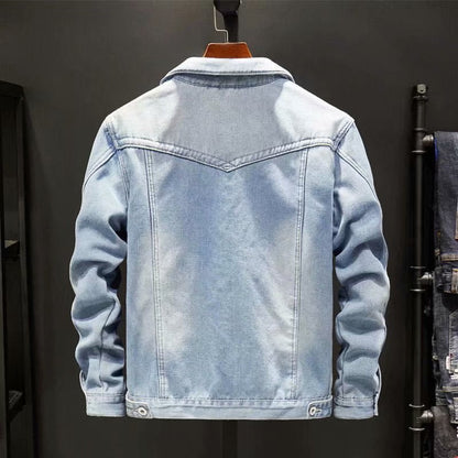 Men's Casual Denim Jacket for Spring and Autumn Outerwear, Relaxed Fit Durable Jacket