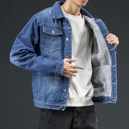 Men's Casual Denim Jacket for Spring and Autumn Outerwear, Relaxed Fit Durable Jacket