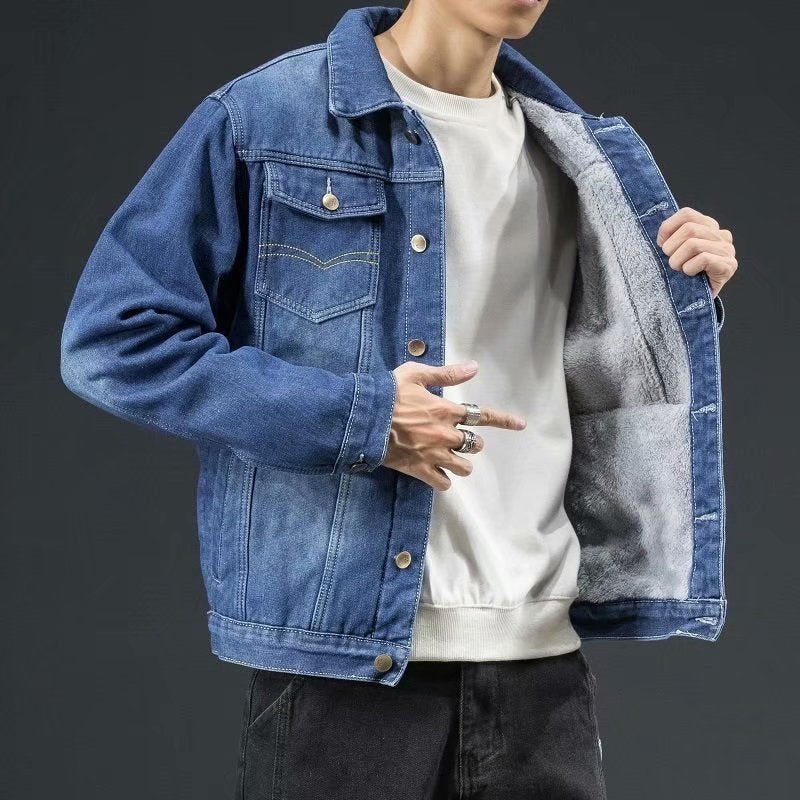 Men's Casual Denim Jacket for Spring and Autumn Outerwear, Relaxed Fit Durable Jacket