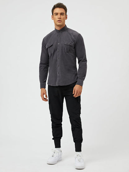 Cotton Blend Long Sleeve Shirt with Warm Feel and Straight Cut for Winter