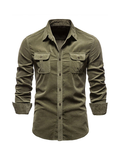 Cotton Blend Long Sleeve Shirt with Warm Feel and Straight Cut for Winter