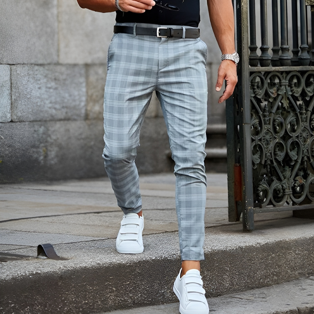 Men's slim fit trousers - checked