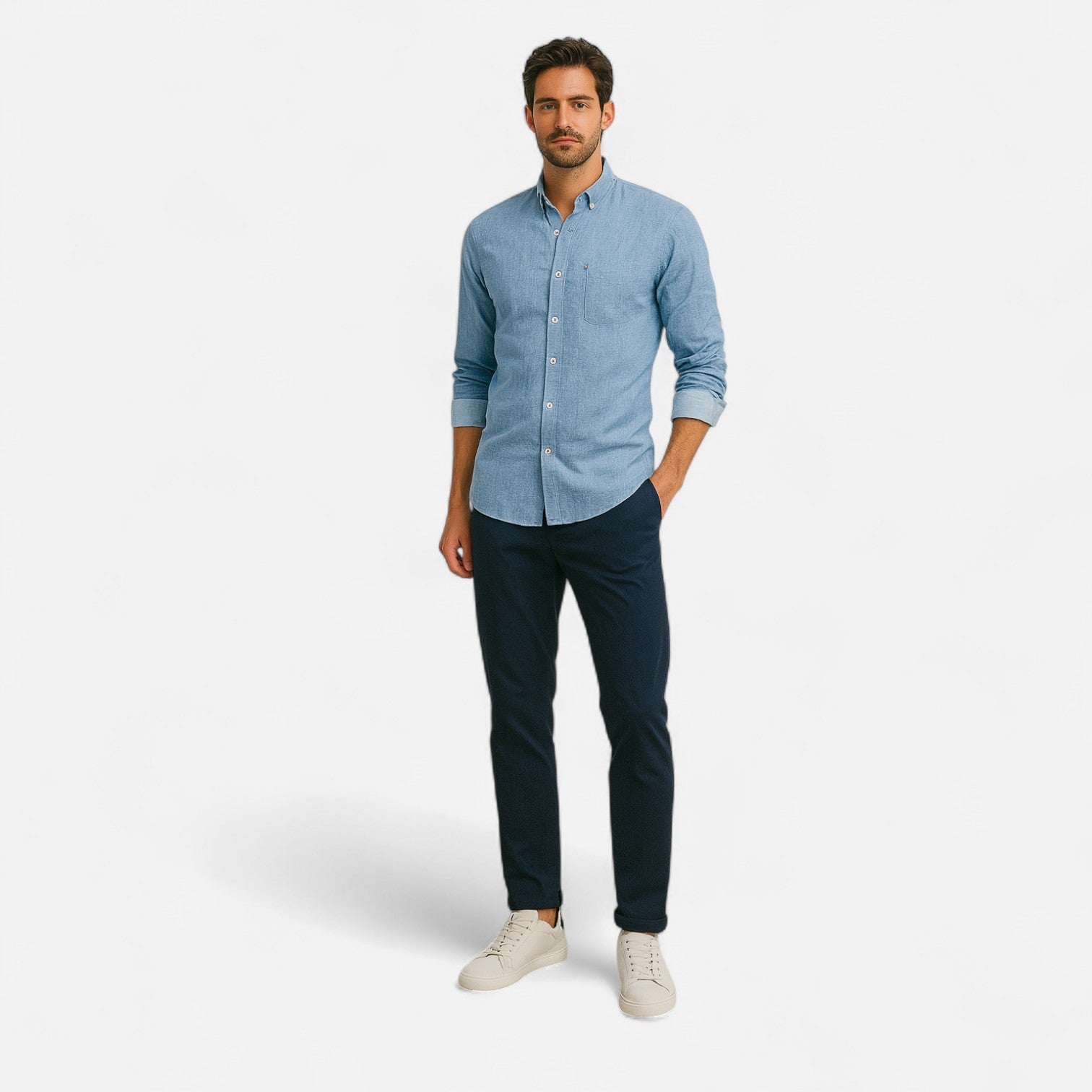 Men's Cotton Blend Utility Shirt with Straight Fit and Pockets