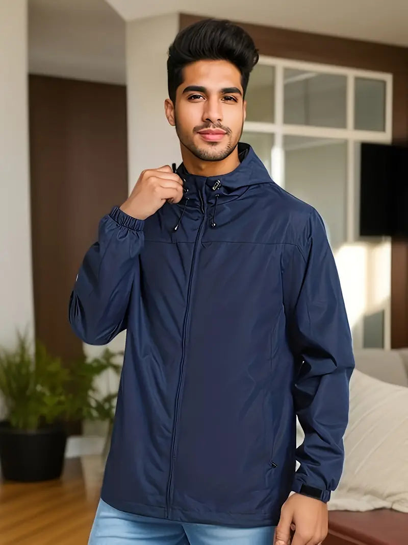 Men's waterproof lightweight hooded windbreaker