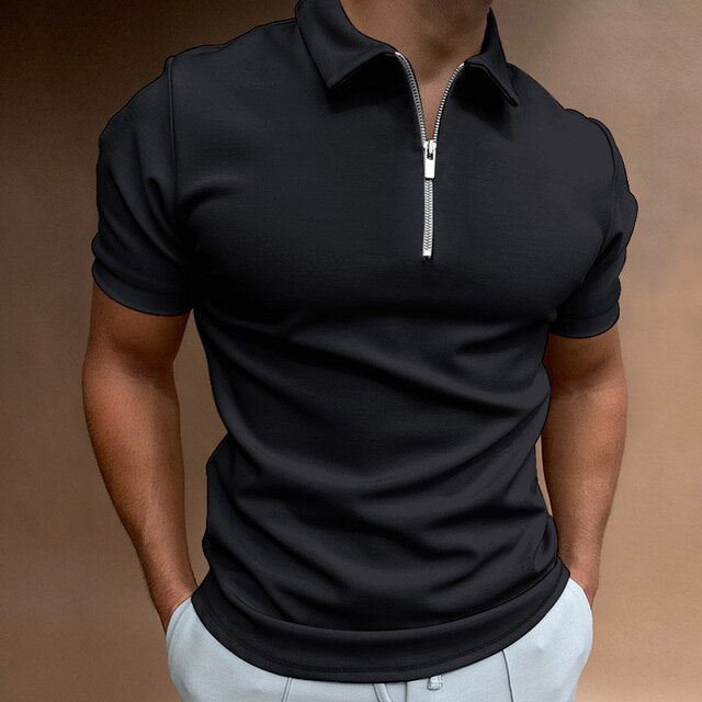 Men's Casual Zippered Polo Shirt for Everyday Wear and Fashion