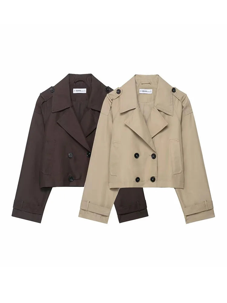 Women's double breasted trench coat with pockets – stylish autumn winter office jacket