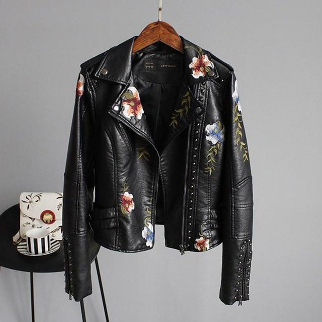 Women's genuine leather biker jacket