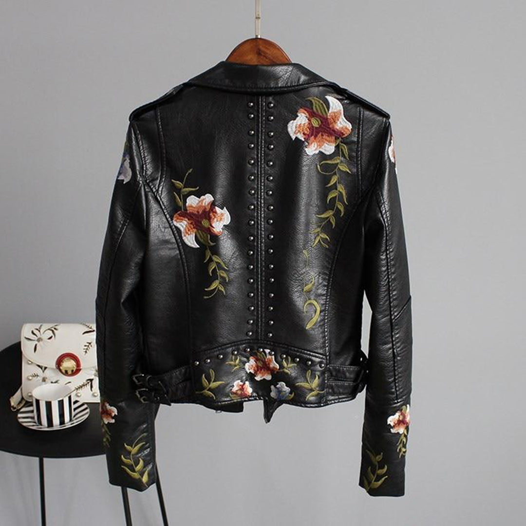 Women's genuine leather biker jacket
