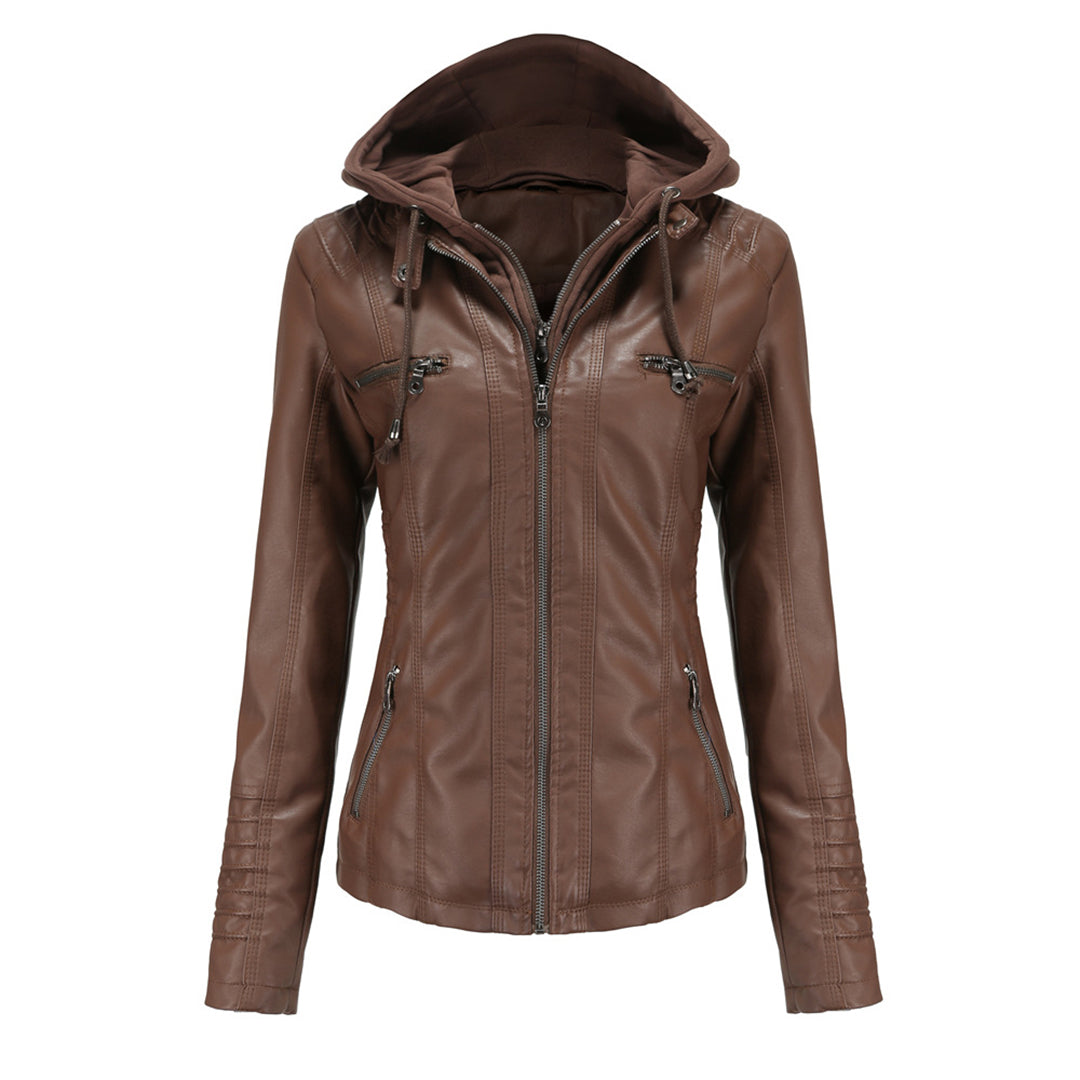 Women's hooded leather jacket