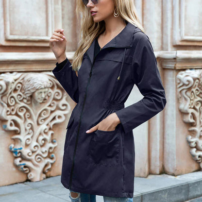 Women's long hooded jacket - polyester