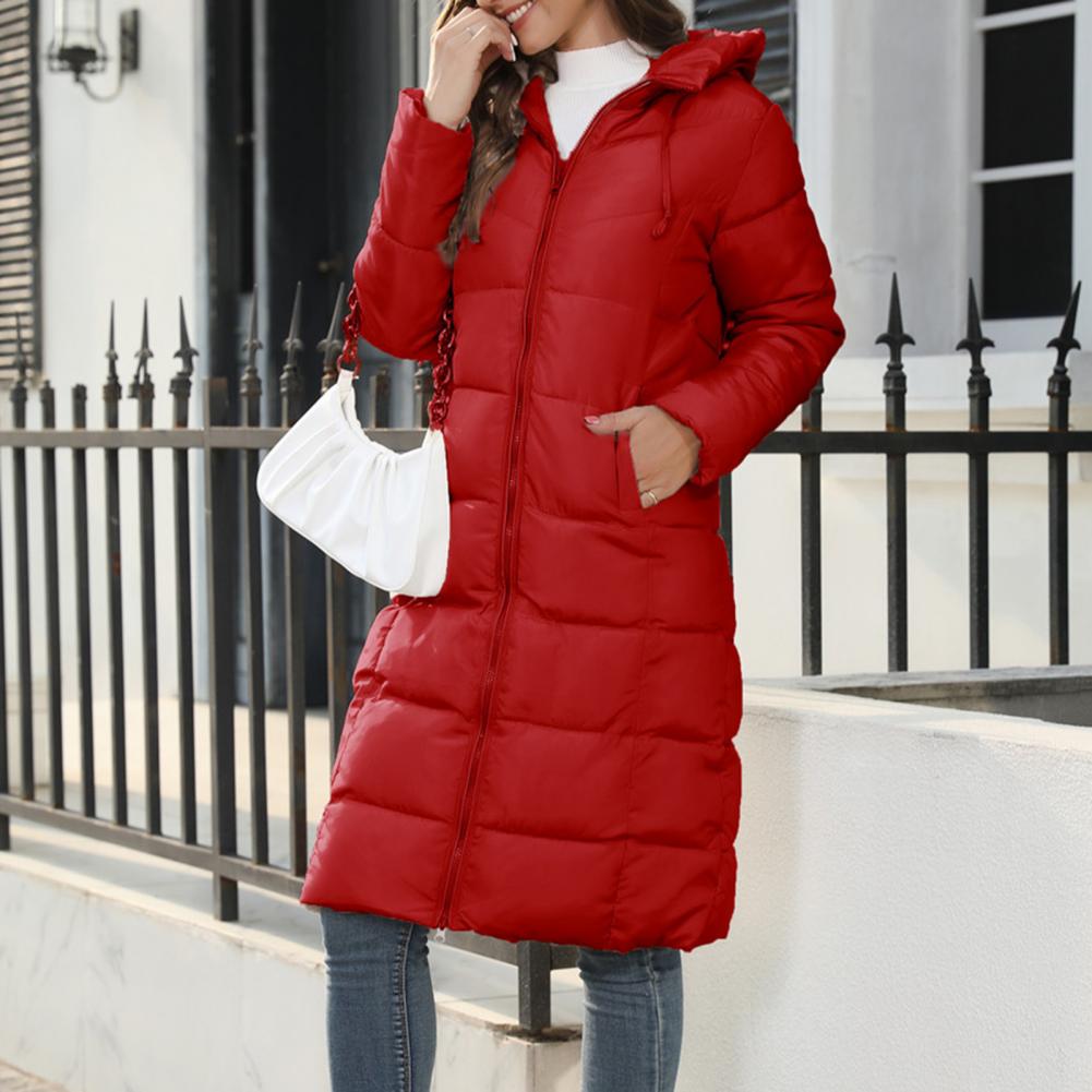 Women's long padded puffer coat with hood