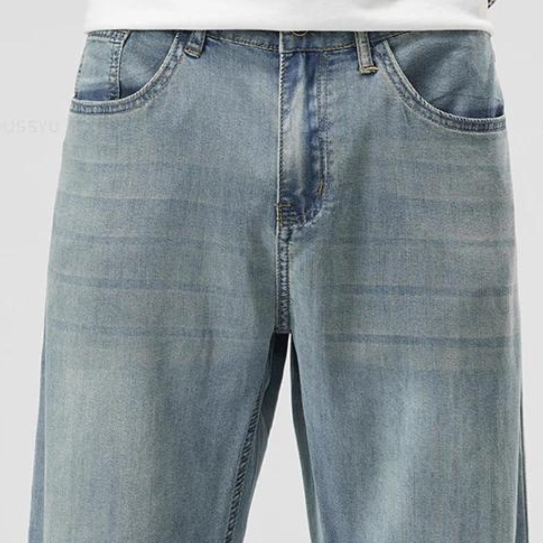 Low Rise Straight Leg Denim Jeans Lightweight Summer Lyocell Fabric