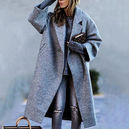 Women’s oversized longline wool blend coat – classic notched lapel stylish winter jacket