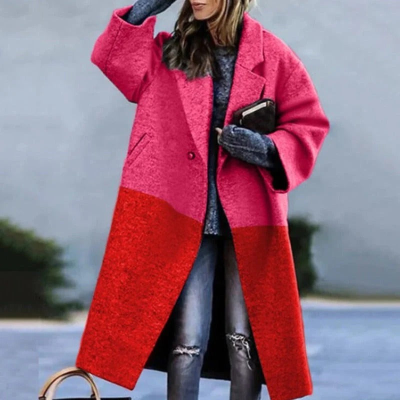 Women’s oversized longline wool blend coat – classic notched lapel stylish winter jacket
