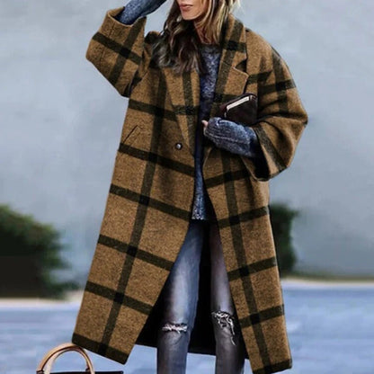 Women’s oversized longline wool blend coat – classic notched lapel stylish winter jacket