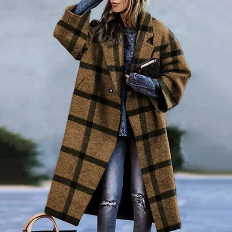 Women’s oversized longline wool blend coat – classic notched lapel stylish winter jacket