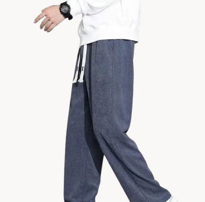 Men's Relaxed Fit Corduroy Trousers with Drawstring Waist