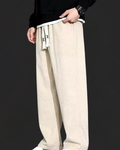 Men's Relaxed Fit Corduroy Trousers with Drawstring Waist