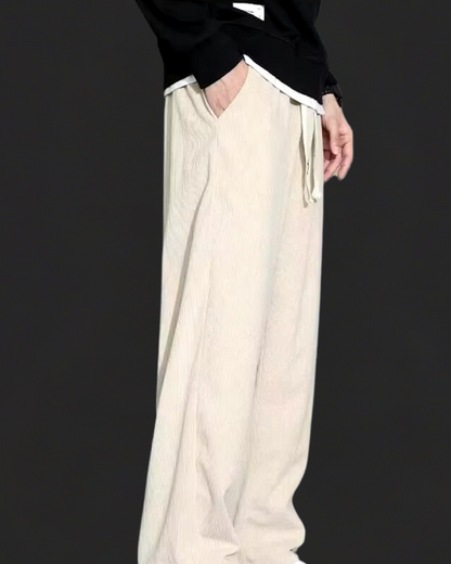 Men's Relaxed Fit Corduroy Trousers with Drawstring Waist