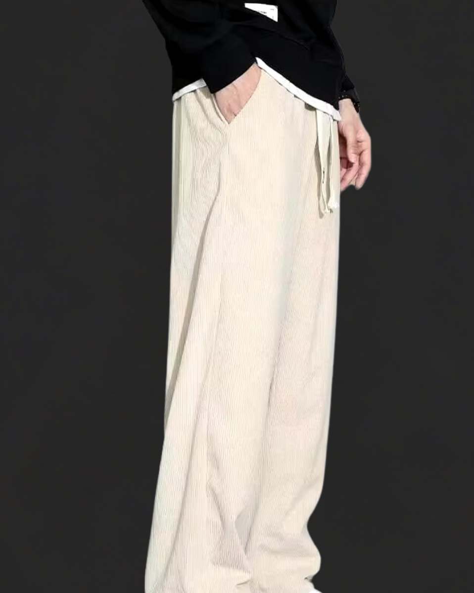 Men's Relaxed Fit Corduroy Trousers with Drawstring Waist