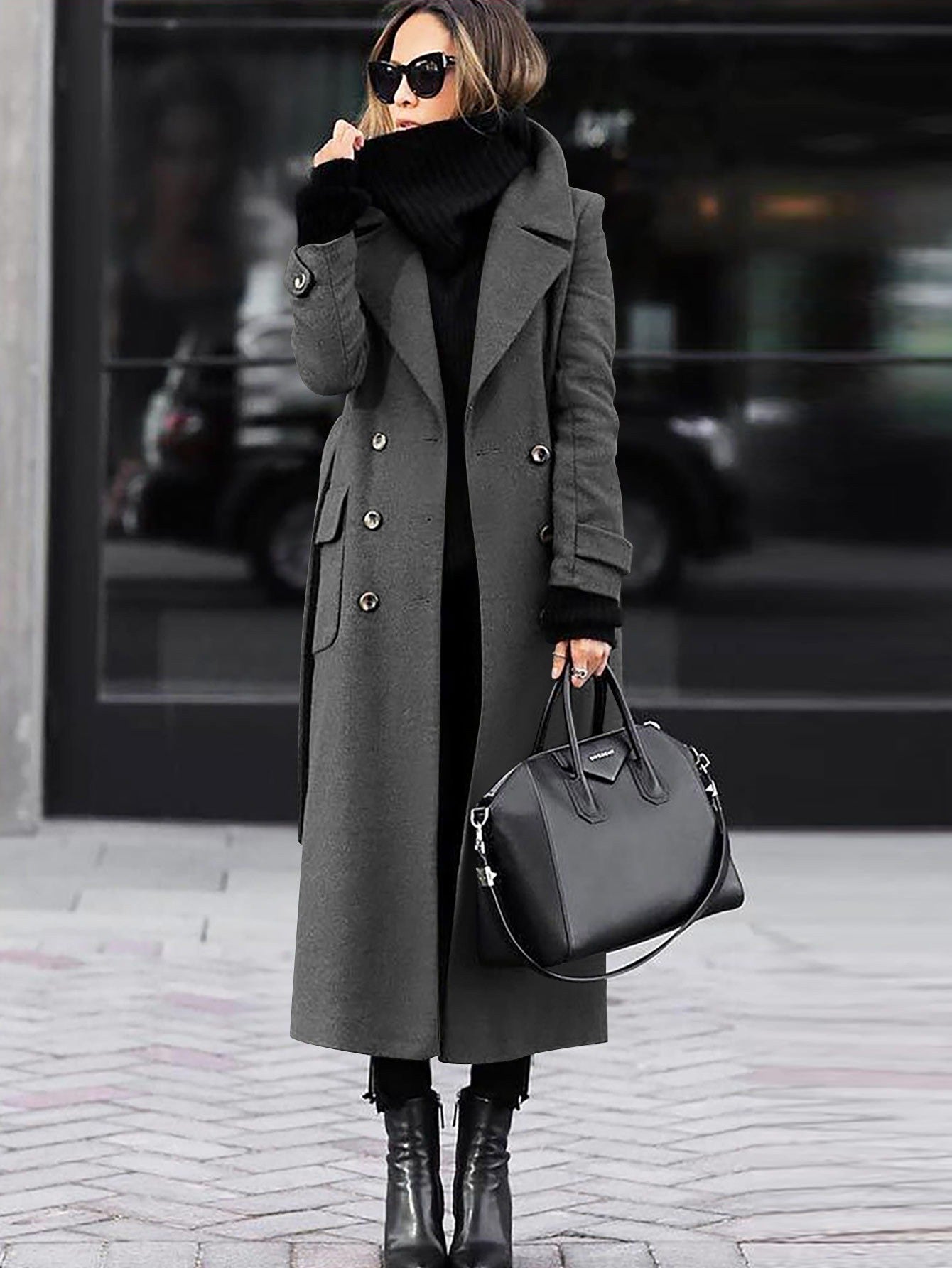 Women's tailored wool coat – double-breasted design, full length winter coat for women