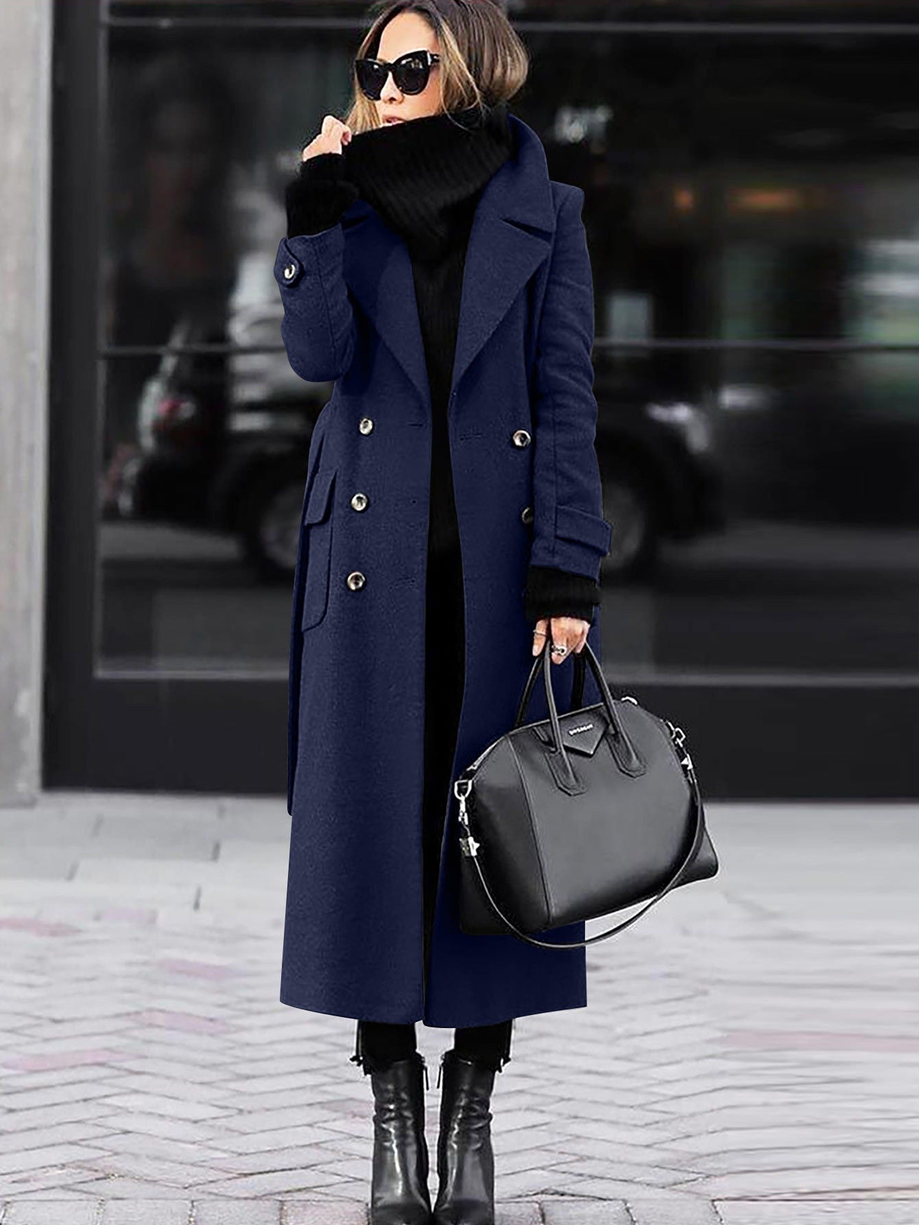 Women's tailored wool coat – double-breasted design, full length winter coat for women