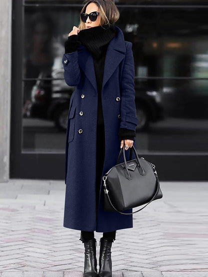 Women's tailored wool coat – double-breasted design, full length winter coat for women