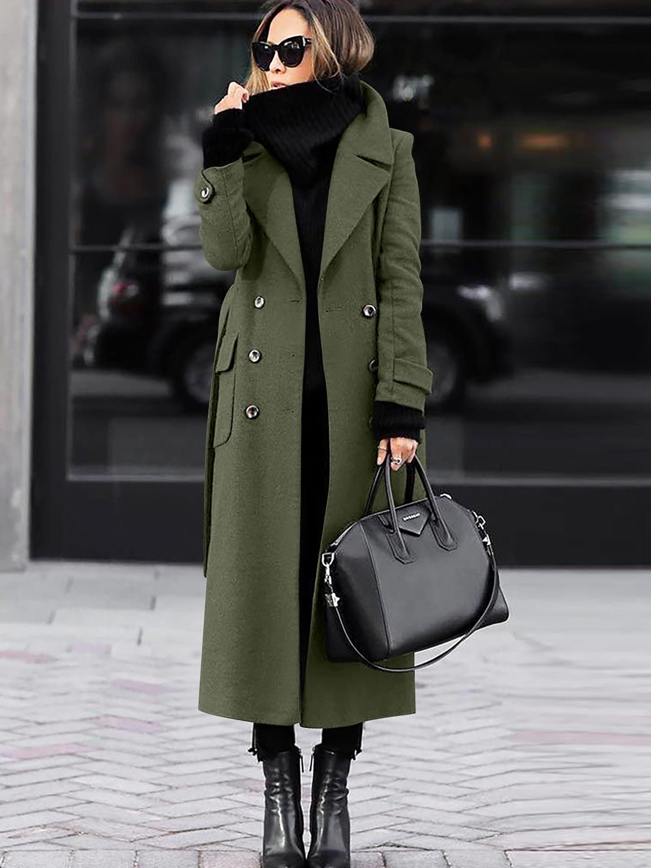 Women's tailored wool coat – double-breasted design, full length winter coat for women