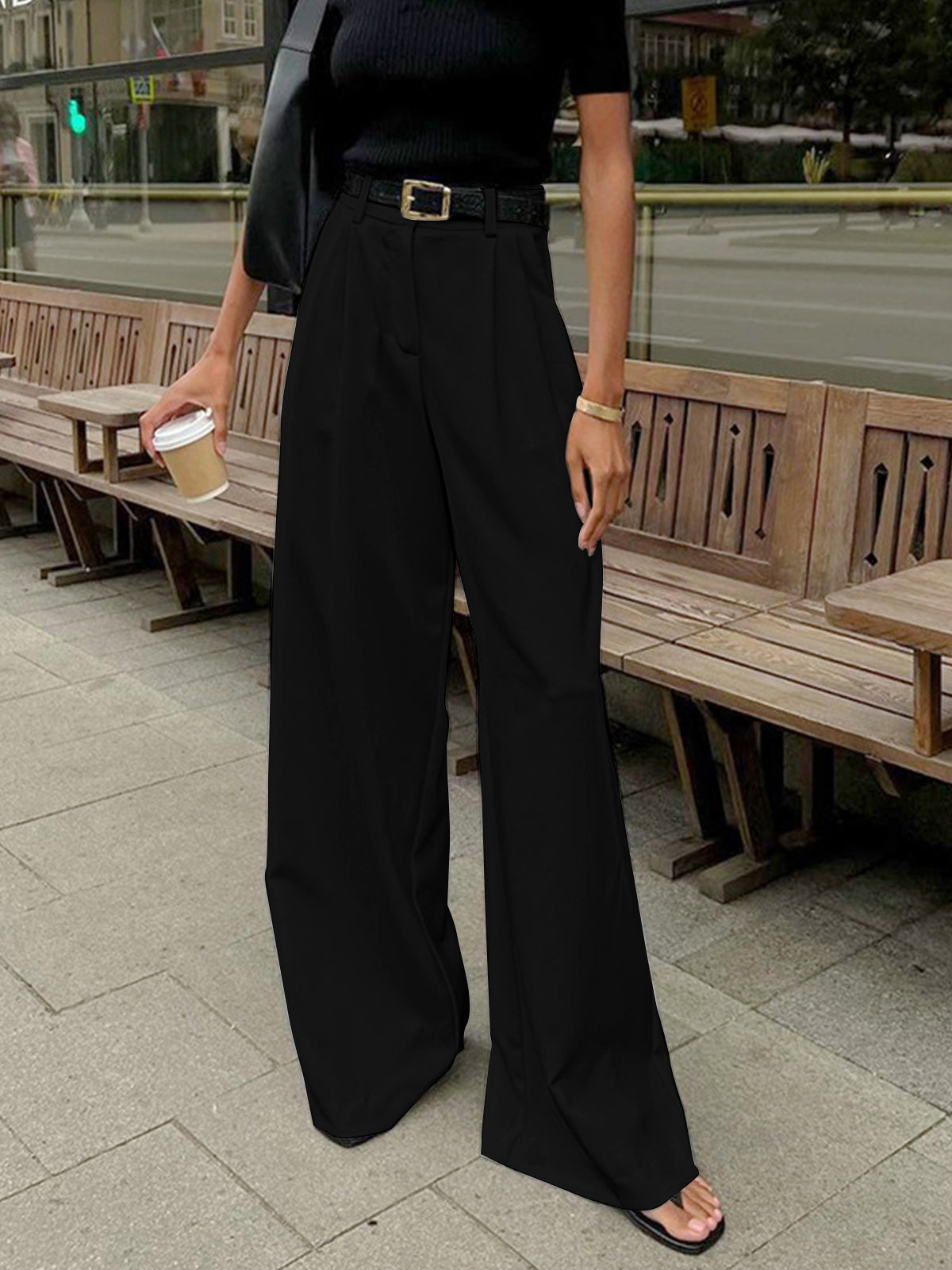 Women's wide trousers - polyester