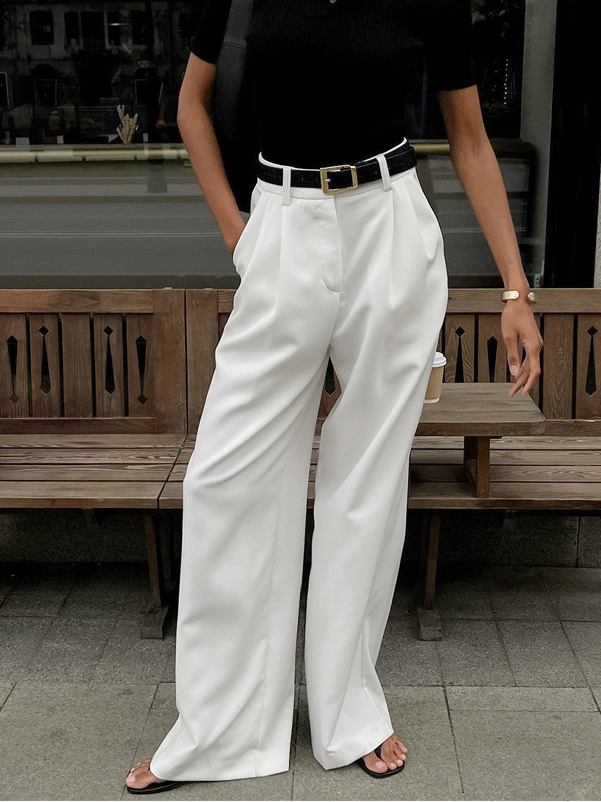 Women's wide trousers - polyester